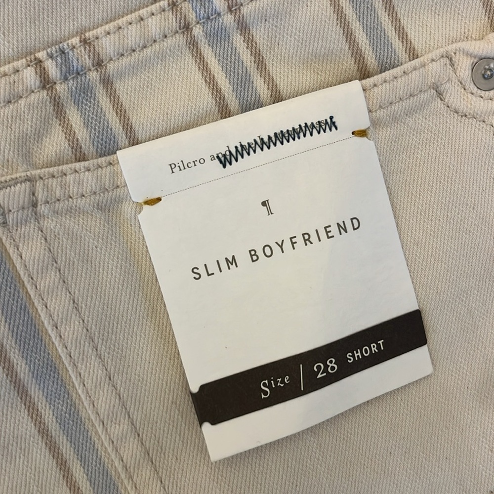Anthropologie Denim Shorts 28 Pilcro Slim Boyfriend Striped Cream High Rise‎ NWT - Picture 1 of 11